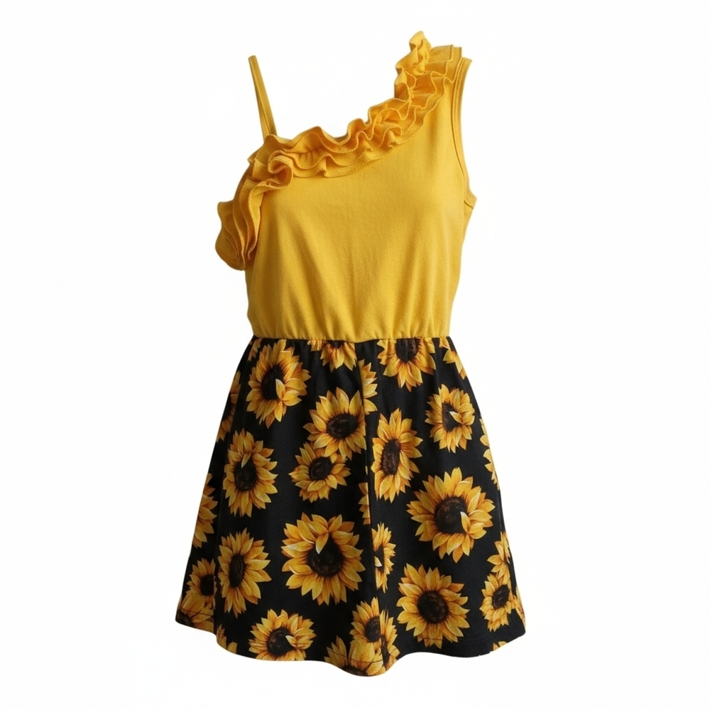 SHEIN Yellow One-Shoulder Ruffle Sunflower Matching Set